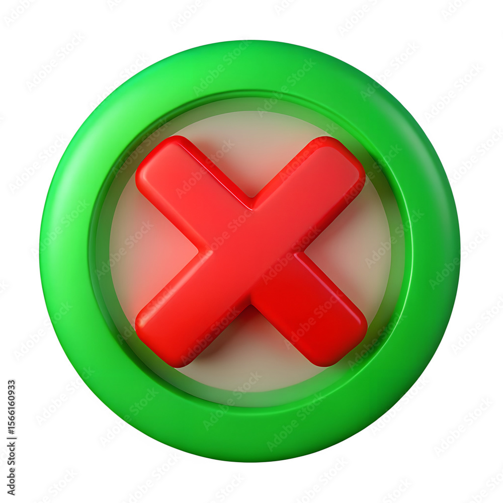 Fototapeta premium Red cross mark inside green circle symbol icon rejection