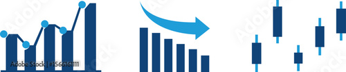 Growth bar icon set. Vector logo of an increasing chart. Business statistics and data analysis symbol. Represents business growth, profit increase, and progress with upward arrow and bar chart element