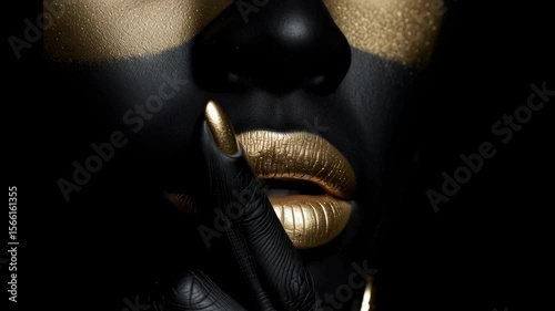 Striking Black and Gold Artistic Portrait of Contemplation with Textured Skin and Elegant Pose