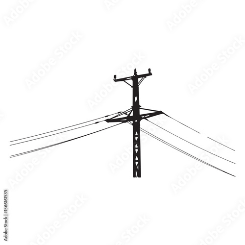 electric pole vector power lines on a white background