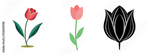 Tulip Vector Silhouette, Tulip Flower, Minimal Smooth Vector Icon for Logo, Print, and Decoration