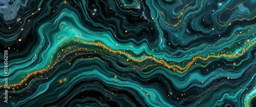 Beautiful abstract background for computer monitors featuring swirling teal and gold patterns