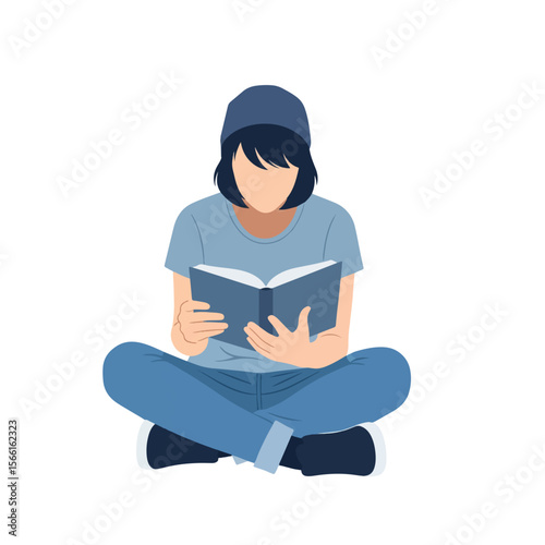 boy reading a book vector cartoon illustration