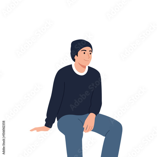 young man in a white t shirt vector cartoon illustration