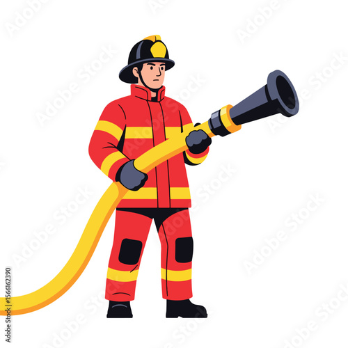 fireman firefighter in action vector cartoon illustration