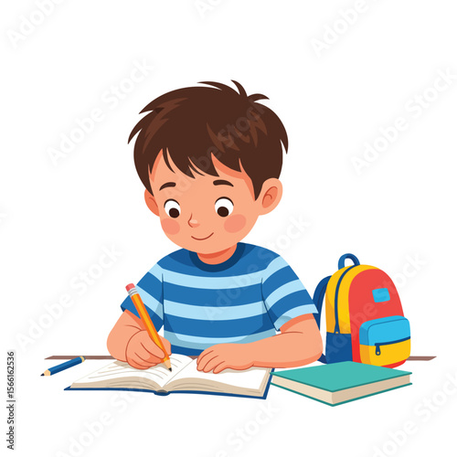 little boy with a book vector cartoon illustration