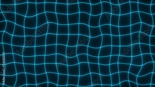 Neon blue Grid Wavy Distortions  Seamless Loop Animation on Black Background