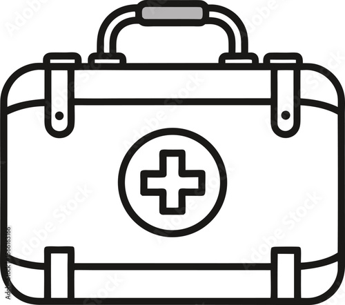  A simple line drawing of a first aid kit with a cross symbol on a white background in vector format.
