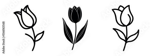 Tulip Vector Silhouette, Tulip Flower, Minimal Smooth Vector Icon for Logo, Print, and Decoration