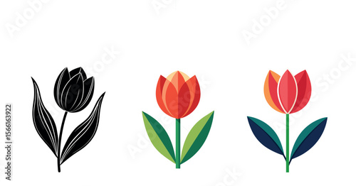 Tulip Vector Silhouette, Tulip Flower, Minimal Smooth Vector Icon for Logo, Print, and Decoration