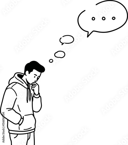 Thinking man drawing illustration with speech bubble concept for creative design and problem solving art