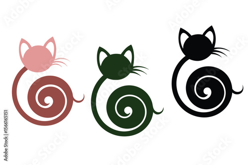 Charming cat tail swirls illustrating various motion states and actions
