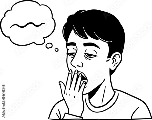 Illustration of a tired man yawning with sleep bubble for sleep deprivation and insomnia concepts art