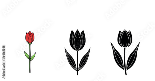 Tulip Vector Silhouette, Tulip Flower, Minimal Smooth Vector Icon for Logo, Print, and Decoration