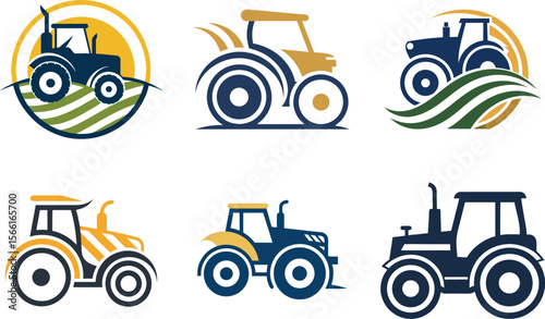 Creative farm tractors icons for agriculture and rural development suitable for logo design, branding, and agricultural themed projects.