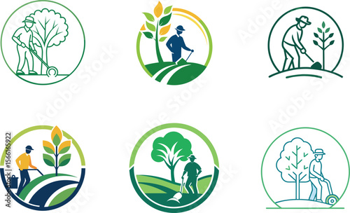 Attractive gardener designs offer diverse options for landscaping and lawn maintenance services, perfect for scalable branding and creative projects.