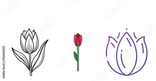 Tulip Vector Silhouette, Tulip Flower, Minimal Smooth Vector Icon for Logo, Print, and Decoration