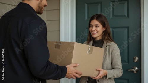 Wallpaper Mural Happy Woman Receiving a Package Delivery at Her Home from a Courier Torontodigital.ca
