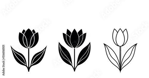 Tulip Vector Silhouette, Tulip Flower, Minimal Smooth Vector Icon for Logo, Print, and Decoration