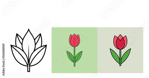 Tulip Vector Silhouette, Tulip Flower, Minimal Smooth Vector Icon for Logo, Print, and Decoration