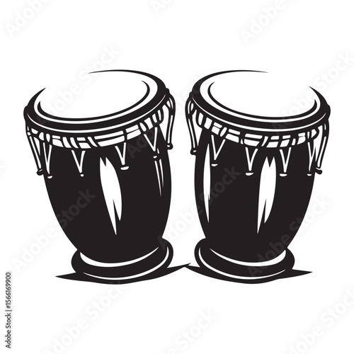 Traditional Bongo Drums silhouette, a vibrant percussion instrument – Bongo Drums illustration – Bongo Drums vector – Musical instrument silhouette 