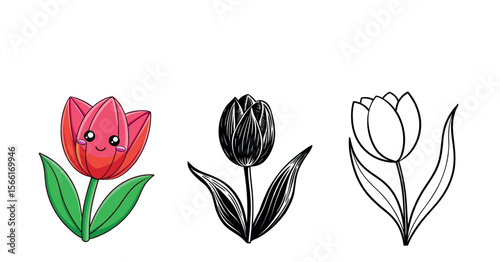Tulip Vector Silhouette, Tulip Flower, Minimal Smooth Vector Icon for Logo, Print, and Decoration