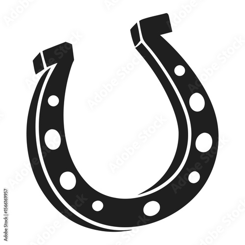 Solid Black Lucky Horseshoe with White Holes Vector