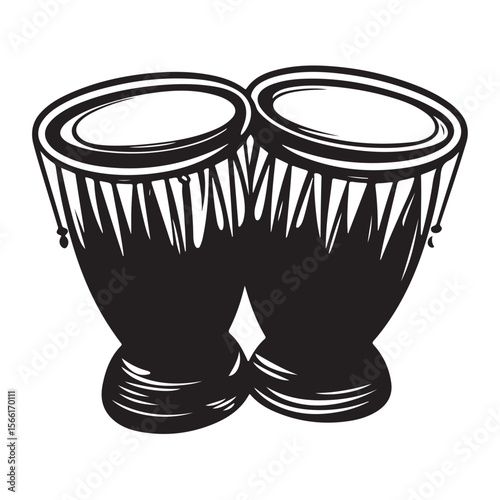 Traditional Bongo Drums silhouette, a vibrant percussion instrument – Bongo Drums illustration – Bongo Drums vector – Musical instrument silhouette 