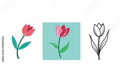 Tulip Vector Silhouette, Tulip Flower, Minimal Smooth Vector Icon for Logo, Print, and Decoration