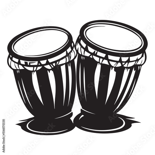 Traditional Bongo Drums silhouette, a vibrant percussion instrument – Bongo Drums illustration – Bongo Drums vector – Musical instrument silhouette 