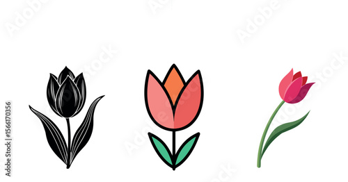Tulip Vector Silhouette, Tulip Flower, Minimal Smooth Vector Icon for Logo, Print, and Decoration