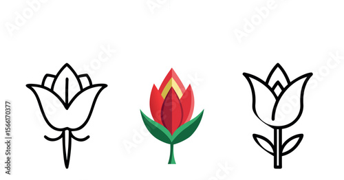 Tulip Vector Silhouette, Tulip Flower, Minimal Smooth Vector Icon for Logo, Print, and Decoration