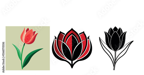 Tulip Vector Silhouette, Tulip Flower, Minimal Smooth Vector Icon for Logo, Print, and Decoration