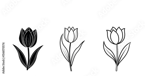 Tulip Vector Silhouette, Tulip Flower, Minimal Smooth Vector Icon for Logo, Print, and Decoration