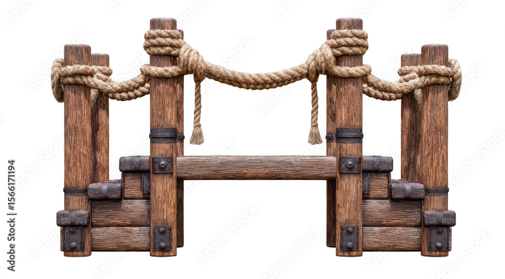Obraz premium Wooden dock bridge with rope railing