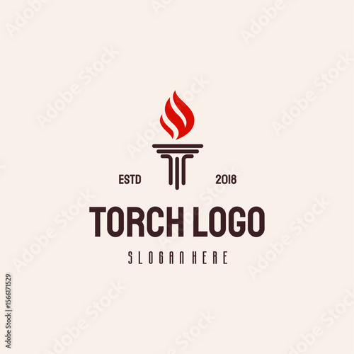 Torch Fire logo hipster retro vintage vector template