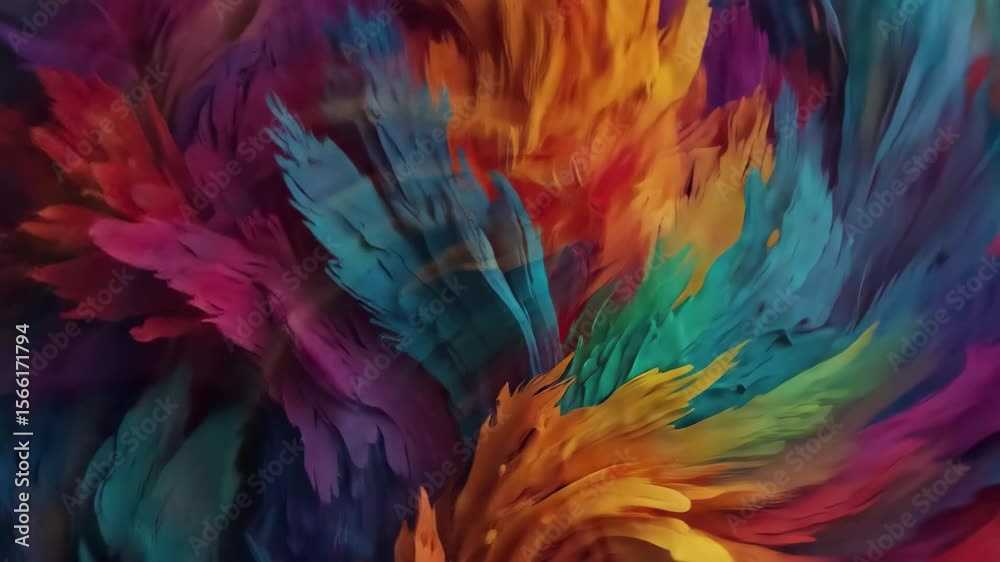 Colorful abstract artwork features a blend of vibrant hues swirling together creating a lively and engaging visual experience