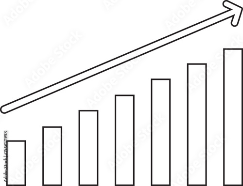 Growth bar line art icon. Vector logo of an increasing chart. Business statistics and data analysis symbol. Represents business growth, profit increase, and progress with upward arrow and bar chart el