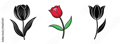 Tulip Vector Silhouette, Tulip Flower, Minimal Smooth Vector Icon for Logo, Print, and Decoration
