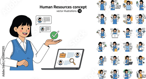 Human resources hr concept vector illustrations and job recruitment process