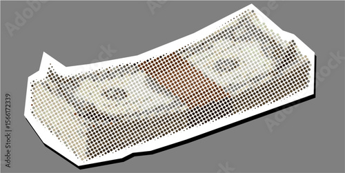A stack of paper money dotted collage element pointilize in paper torn vector, blending financial wealth with an artistic. for unique economic designs, digital art, or creative money illustration