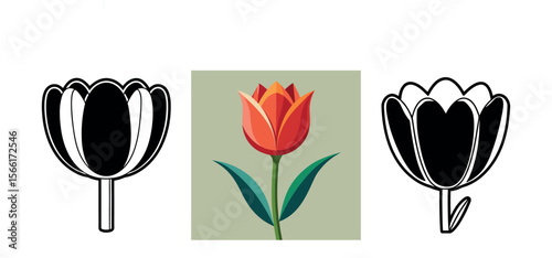Tulip Vector Silhouette, Tulip Flower, Minimal Smooth Vector Icon for Logo, Print, and Decoration