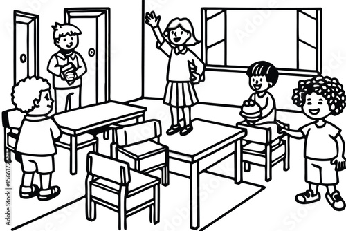 Young child learning and playing in a bright kindergarten classroom setting