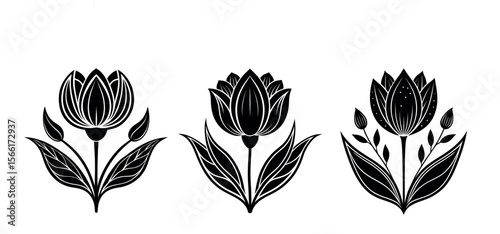 Tulip Vector Silhouette, Tulip Flower, Minimal Smooth Vector Icon for Logo, Print, and Decoration
