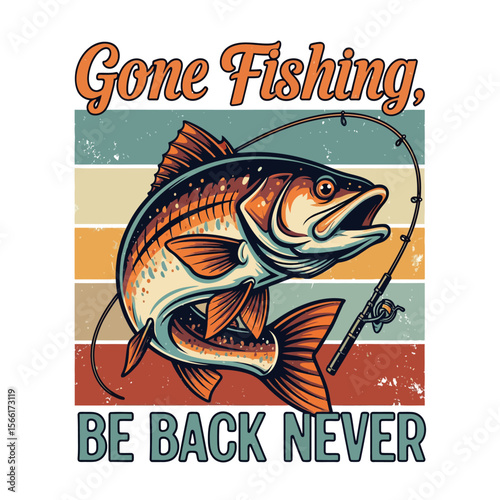 Vintage vector fishing illustration. Best for t-shirt prints, posters, stickers