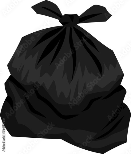 Garbage bag black color, flat cartoon and illustration design, trash disposal waste concept.