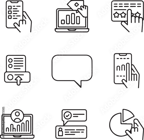 User Feedback, Reviews, and Data Analysis Icons Mobile, Web, and Customer Insights