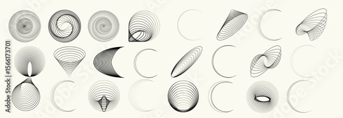Collection of vector design elements. Set of logos with lines, stripes and circles. Various forms of line and dots design.Vector logo collection. Bundle of circle icons and elements. Set of lines art.