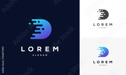 Tech initial letter D business logo in simple and modern style, company name beginning with D letter