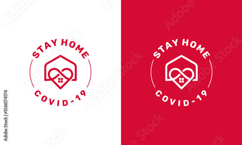 Stay home quote text, hash tag or hashtag. Coronavirus COVID 19 protection logo, Stay at home slogan with house and heart vector